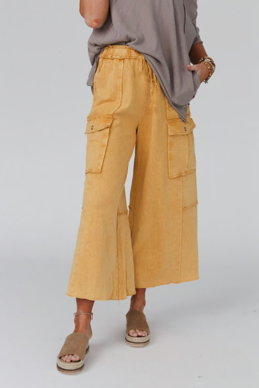 Three Bird Nest Womens Game On Cargo Wide Leg Pants Size Medium Mustard